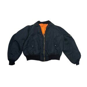 Vintage men’s Bomber jacket black/ orange vinyl 90s